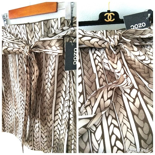 OZOC(オゾック)の秋 新品 オゾックOZOC ボリューム リボン付き巻きスカート 茶系 with  レディースのスカート(ひざ丈スカート)の商品写真