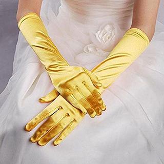 ウエディング結婚式コスプレハロウィン美女と野獣ベル衣装サテングローブ手袋イエロー(手袋)