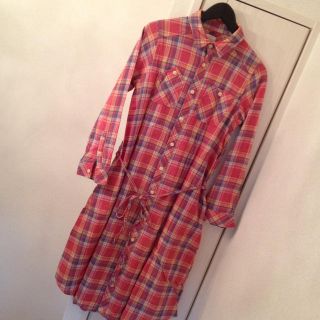 ダブルクローゼット(w closet)のwclosetチェックロングシャツワンピ(ロングワンピース/マキシワンピース)