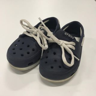 クロックス(crocs)の美品 クロックスキッズ子供用 14cm　ネイビー(サンダル)