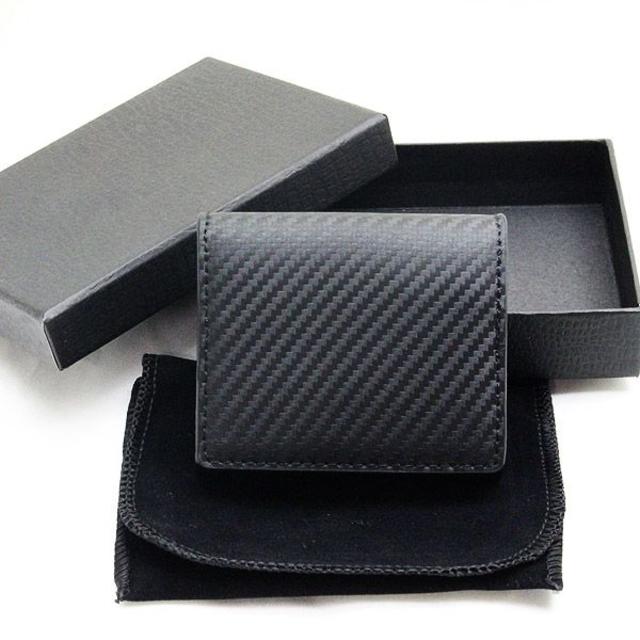 送料無料 本革コインケース 高級カーボンレザー ブラック 黒 大人 ビジネス メンズのファッション小物(コインケース/小銭入れ)の商品写真