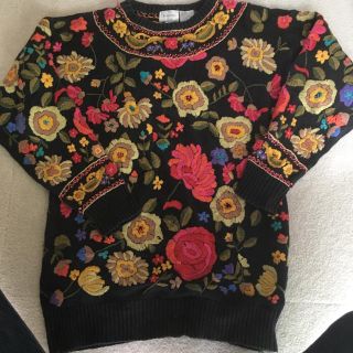 フラワー(flower)の刺繍 セーター 古着屋購入 Lサイズ(ニット/セーター)