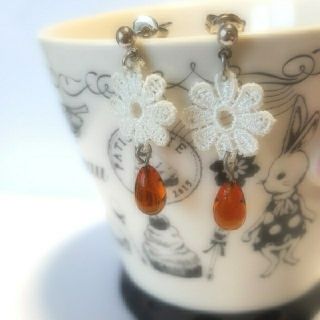 レース✕コーヒードロップピアス(ピアス)