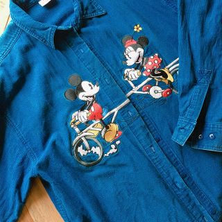 ディズニー(Disney)のミッキー ミニー 古着 ディズニー デニム シャツ(シャツ/ブラウス(長袖/七分))