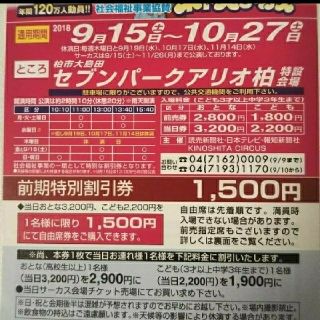 1800円で入場できる！木下大サーカス セブンパークアリオ柏 前期特別割引券(サーカス)