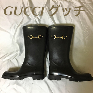 グッチ(Gucci)のグッチ ホースビッド ラバー 長靴37ブラック(レインブーツ/長靴)