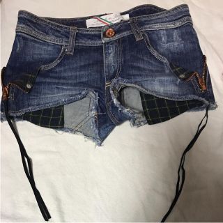 メット(MET)のmet jeans デニムショートパンツ チェック柄  24インチ(デニム/ジーンズ)