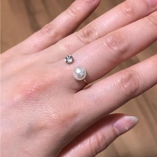 スワロフスキー(SWAROVSKI)の【手作り】リング♡ パール&スワロフスキー(リング)