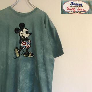 ディズニー(Disney)のオリジナルミッキー スパンコール ロゴ 半袖 キャラT ヴィンテージ Lサイズ(Tシャツ/カットソー(半袖/袖なし))