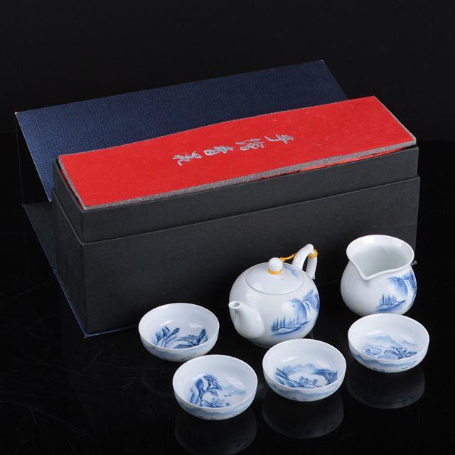 中国　景徳鎮　青花　山水図　茶器セット　R206