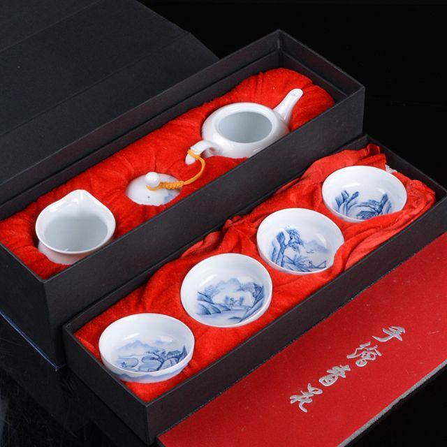 中国　景徳鎮　青花　山水図　茶器セット　R206 1