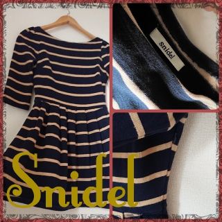 スナイデル(SNIDEL)のsale‼️SNIDEL ボーダー柄 七分袖 ミニ ワンピース 秋服(ミニワンピース)