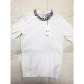 ザラ(ZARA)のザラ 今季 パール ビジュー ニット 半袖 Tシャツ(Tシャツ(半袖/袖なし))