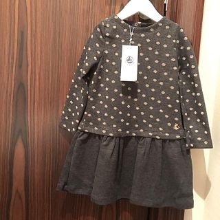 プチバトー(PETIT BATEAU)のプチバトー 18AW ゴールドドット切替ワンピース 未発売サイズ36m 新品(ワンピース)