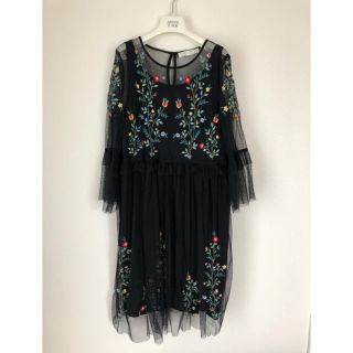 ザラ(ZARA)のZARA シースルー刺繍ワンピース 黒 140(ワンピース)