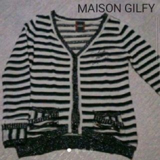 メゾンギルフィー(MAISON GILFY)のMAISON GILFY★ﾎﾞｰﾀﾞｰﾆｯﾄｶｰﾃﾞｨｶﾞﾝ黒/ｸﾞﾚｰ・M(カーディガン)