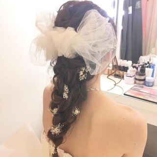 もこもこチュールリボンウェディングヘッドドレス(ヘアアクセサリー)