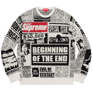 シュプリーム(Supreme)の18AW Supreme Newsprint Sweater 白M (ニット/セーター)