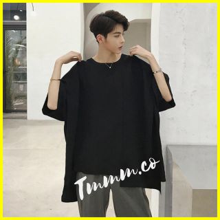 モード系 シャツ 無地 個性 メンズ シンプル 半袖(Tシャツ/カットソー(半袖/袖なし))