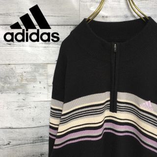 アディダス(adidas)の【激レア】adidas 90s ニット 刺繍ロゴ ジッパー レトロ Lサイズ(ニット/セーター)