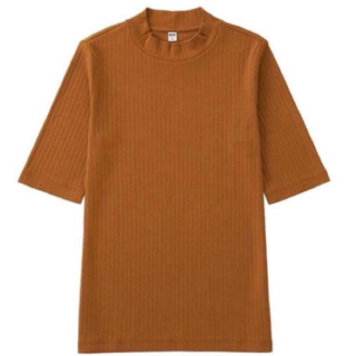 ユニクロ(UNIQLO)の【美品】UNIQLO  ハイネック リブTシャツ  ♥ 五分袖(Tシャツ(半袖/袖なし))