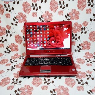 フジツウ(富士通)の超美品♪新Win10/人気レッド/大容量３２０G/テンキ/可愛いPC♥(ノートPC)