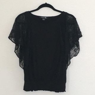 フォーエバートゥエンティーワン(FOREVER 21)の黒 レース カットソー(カットソー(半袖/袖なし))