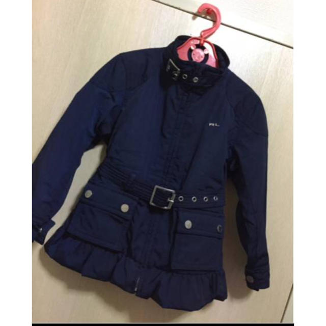 POLO RALPH LAUREN(ポロラルフローレン)の116美品女の子100程度ラルフローレンの紺のベルト付きフリルコート キッズ/ベビー/マタニティのキッズ服女の子用(90cm~)(コート)の商品写真