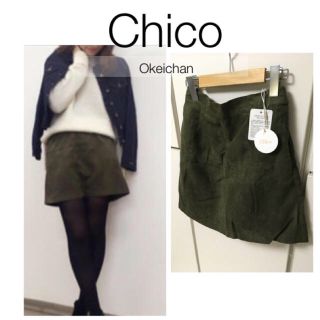 フーズフーチコ(who's who Chico)の新品タグ付☆フェイクスエードボックススカート カーキ(ミニスカート)