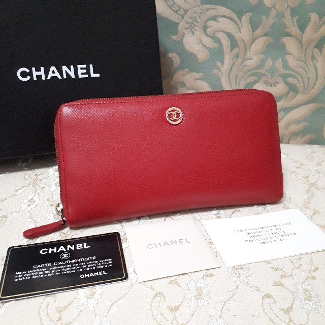 CHANEL 長財布 赤 正規品 ギャランティカード付 www
