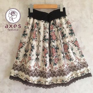 アクシーズファム(axes femme)の【フォロー割 200円引き】axes femme 薔薇柄 編み上げ  スカート(ひざ丈スカート)