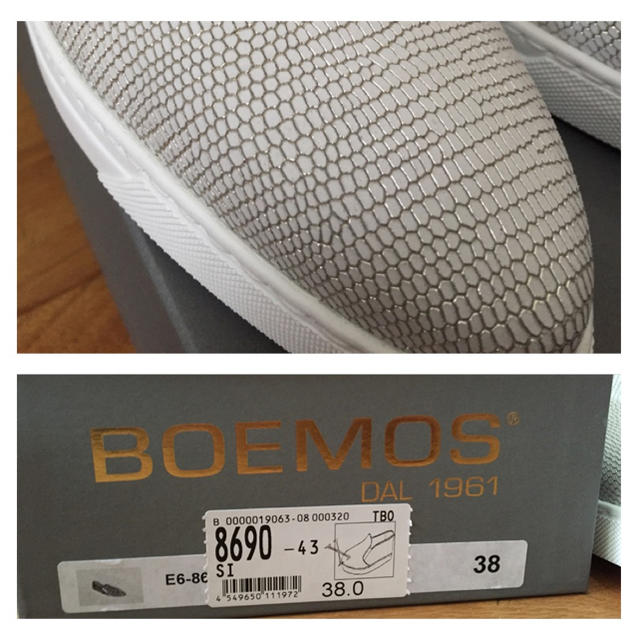Boemos(ボエモス)の【未使用】BOEMOS レザースリッポン シルバー 38サイズ レディースの靴/シューズ(スリッポン/モカシン)の商品写真