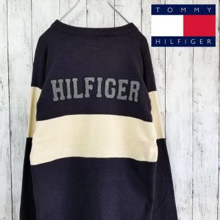 トミーヒルフィガー(TOMMY HILFIGER)の【超鉄板】トミーヒルフィガー ニットセーター ビッグロゴ ボーダー Lサイズ(ニット/セーター)