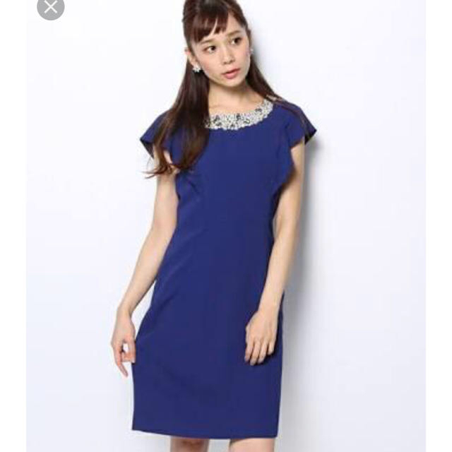 JUSGLITTY(ジャスグリッティー)のジャスグリッティー 紺色 ビジューワンピース レディースのフォーマル/ドレス(ミディアムドレス)の商品写真
