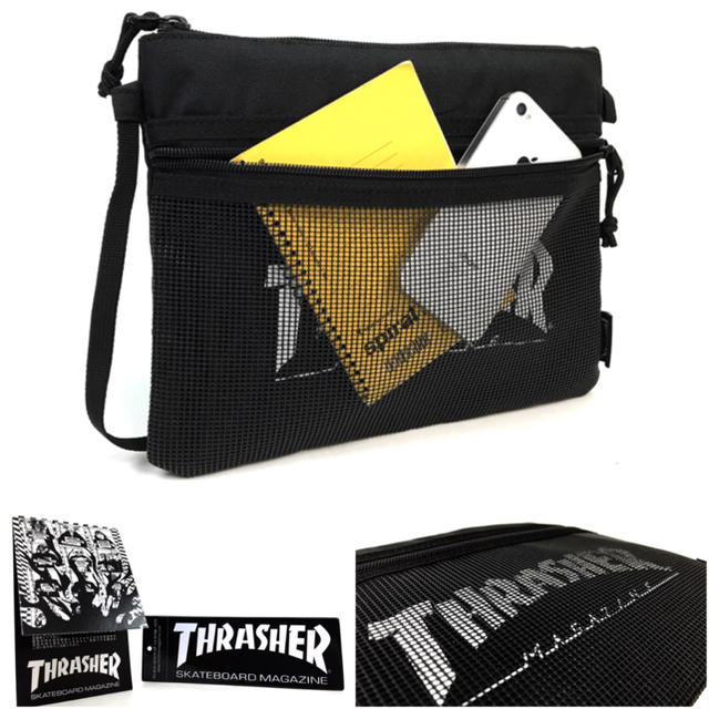 THRASHER(スラッシャー)の【THRASHER】サコッシュショルダー［BK/WHメッシュ］ メンズのバッグ(ショルダーバッグ)の商品写真