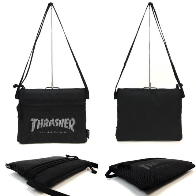 THRASHER(スラッシャー)の【THRASHER】サコッシュショルダー［BK/WHメッシュ］ メンズのバッグ(ショルダーバッグ)の商品写真