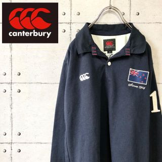 カンタベリー(CANTERBURY)の【大人気】 カンタベリー ワッペン 長袖 ラガーシャツ ポロシャツ ネイビー(ポロシャツ)