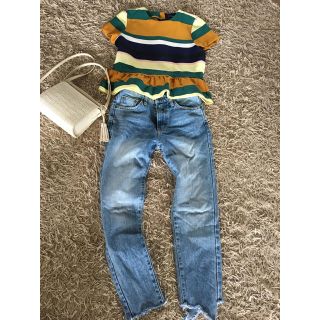 ザラ(ZARA)のZARAマルチボーダー ペプラム 半袖トップス カットソー(カットソー(半袖/袖なし))