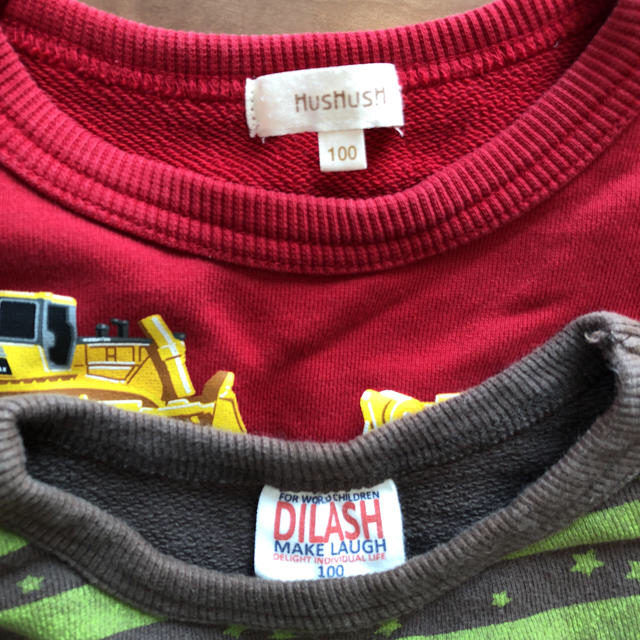 HusHush(ハッシュアッシュ)のHusHushとDILASHのトレーナー2枚セット🔶サイズ100 キッズ/ベビー/マタニティのキッズ服男の子用(90cm~)(Tシャツ/カットソー)の商品写真