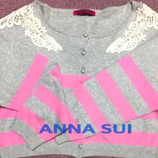 ドーリーガールバイアナスイ(DOLLY GIRL BY ANNA SUI)のANNA SUI ドーリーガール カットソー グレー地ピンク 白レース可愛い♡(カーディガン)