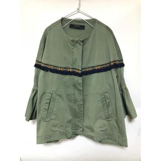 ザラ(ZARA)のザラベーシック フリンジノーカラージャケット カーキ(ノーカラージャケット)