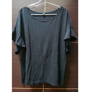 ユニクロ(UNIQLO)のUNIQLO フリル袖Tシャツ ブラック S(Tシャツ(半袖/袖なし))