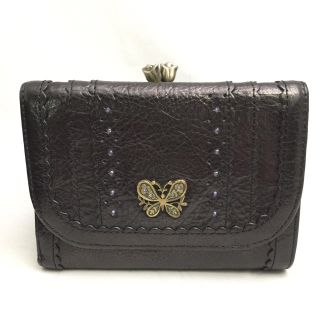 アナスイ(ANNA SUI)のANNA SUI アナスイ 黒レザー がま口 折財布 ラインストーン(財布)