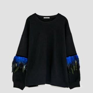 ザラ(ZARA)のレア 1点のみ ザラ フェザー スウェット シャツ プルオーバー メンズ ブーツ(トレーナー/スウェット)