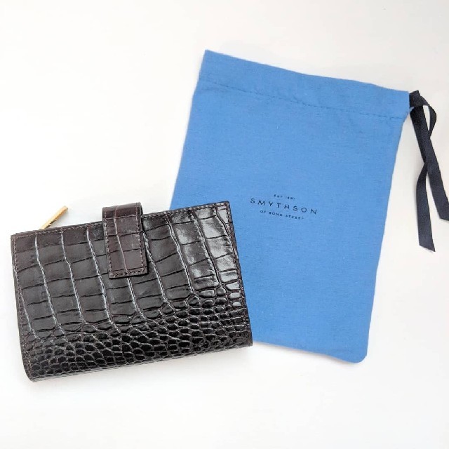 新品】Smythson スマイソン マラ 型押し 二つ折り財布 ブラウン