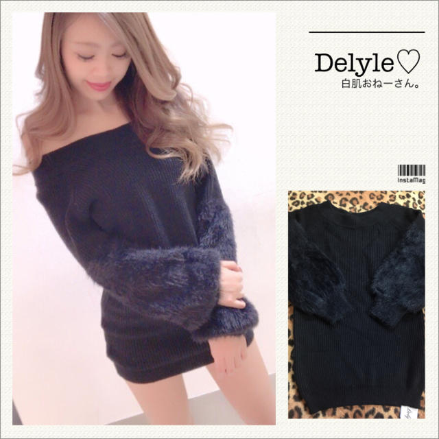 Delyle♡袖ファーオフショルダーニットワンピ