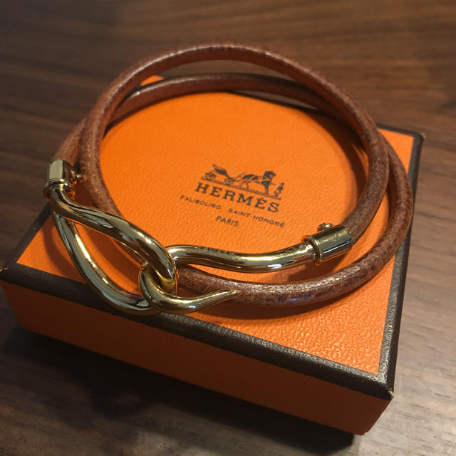 新作グッ HERMES エルメス ジャンボチョーカー ジャンボブレス ブレスレット レザー ブラウン 茶 メタル ゴールド金具 fucoa.cl