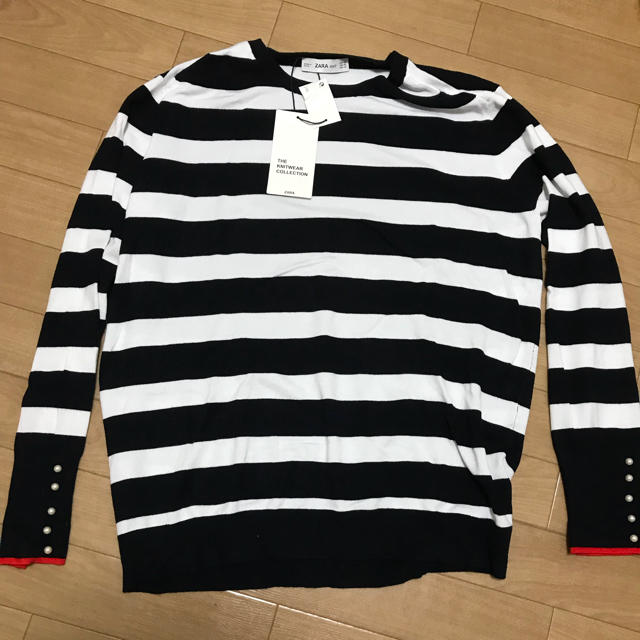 ZARA(ザラ)の新品 ザラ ニット ボーダー パールボタン ＸＸＬ レディースのトップス(ニット/セーター)の商品写真