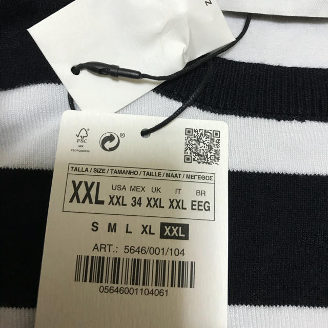 ZARA(ザラ)の新品 ザラ ニット ボーダー パールボタン ＸＸＬ レディースのトップス(ニット/セーター)の商品写真