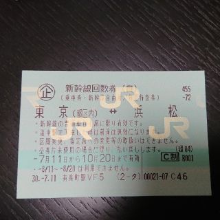 ジェイアール(JR)の東京⇔浜松 新幹線 回数券(自由席)(鉄道乗車券)